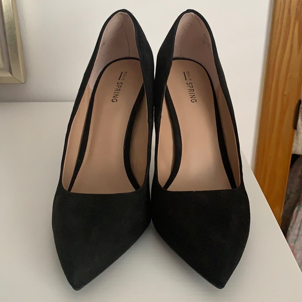 Black suede pointy heels Size 10